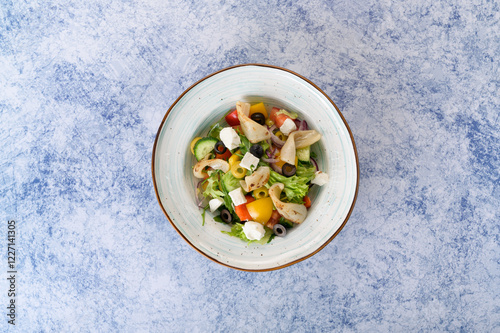tasty and healthy salads in a plate on a beautiful background