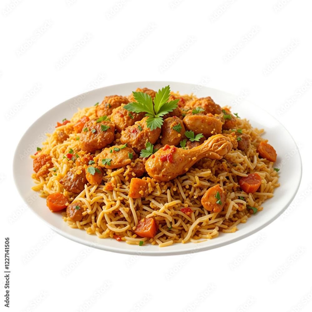 Delicious Paneer Biryani on white background. Delicious Paneer Biryani on white background.