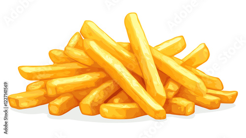 Fresh French fries Roasted potato chips wedges fried in deep fat fry oil potatoes Yellow sticks, isolated on white background. Fast Food. Unhealthy tasty food