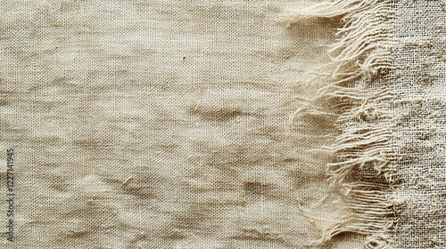 A piece of torn linen with frayed threads photo