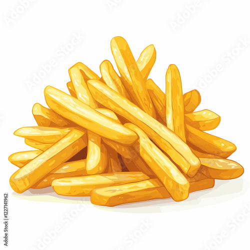 Fresh French fries Roasted potato chips wedges fried in deep fat fry oil potatoes Yellow sticks, isolated on white background. Fast Food. Unhealthy tasty food