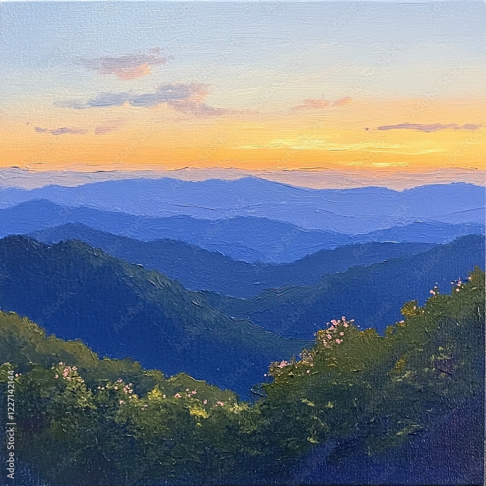 The Blue Ridge Mountains viewed at sunset from the Blue Ridge Parkway. The Blue Ridge Mountains viewed at sunset from the Blue Ridge Parkway.