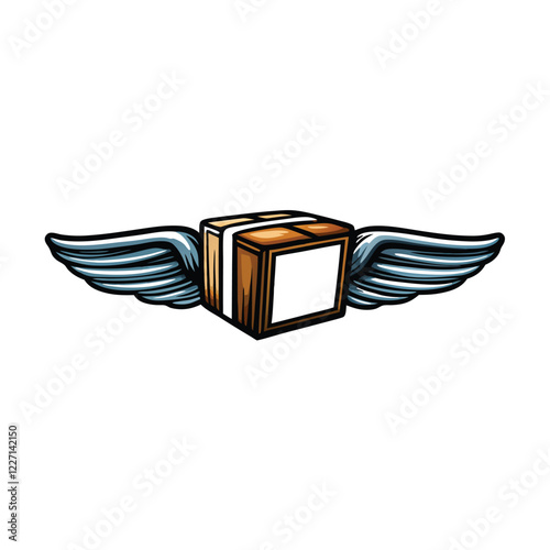 Design a vibrant package icon with stylized wings, symbolizing swift delivery and expedited shipping.