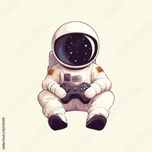 Astronaut playing a video game Cartoon Vector Icon Illustration