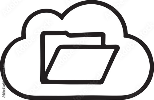 Simple cloud storage silhouette icon, ideal for data backup, file sharing, and online storage designs. Clean vector EPS for digital and web applications.