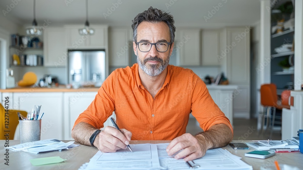 Man reviewing documents at home office Man reviewing documents at home office
