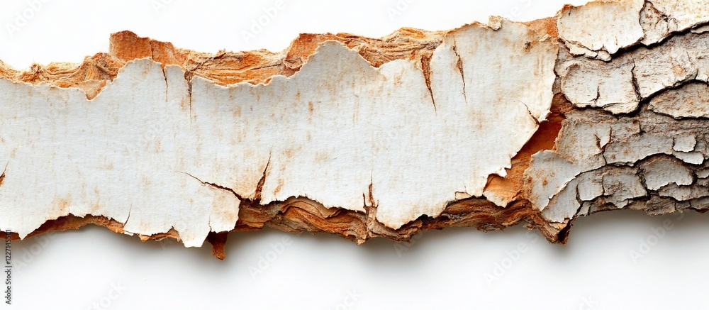 Obraz premium White birch bark strip on white, natural texture background, craft design