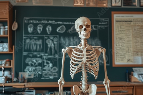 Exploring bones in a medical classroom anatomy learning environment skeleton model display educational viewpoint human skeletal structure concept