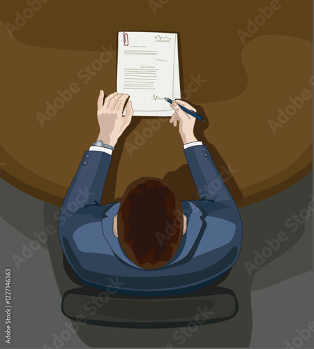 lawyers bussines man in suit signing up contract list on table boss paper treaty document isolated on white background
