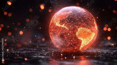 Wallpaper Mural Red glowing globe with network on black surface with bokeh use for graphic Torontodigital.ca