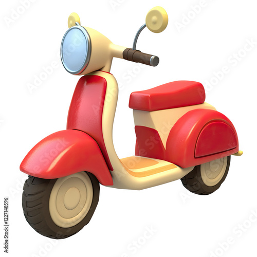 Retro Red and Cream Scooter Vintage Moped Illustration Cartoon Style Motorbike