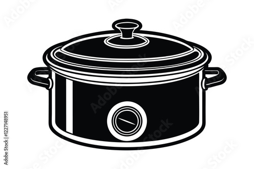 A silhouette vector art drawing of a slow cooker.eps