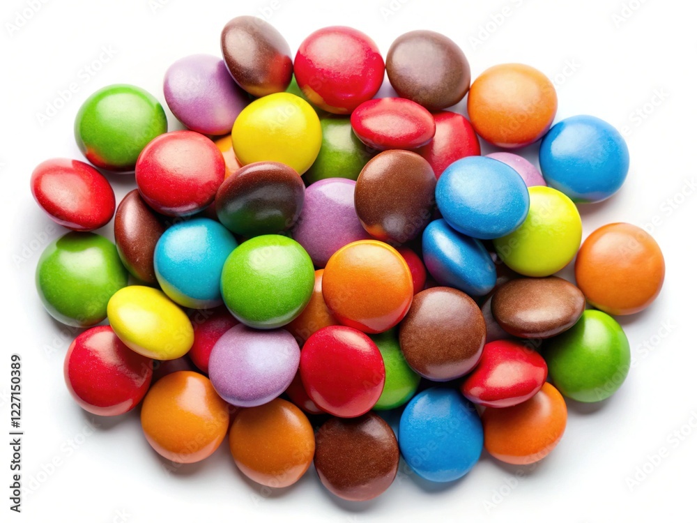 Colorful Chocolate Candy Pills, Top View, White Background - Sweet Treats Stock Photo Colorful Chocolate Candy Pills, Top View, White Background - Sweet Treats Stock Photo