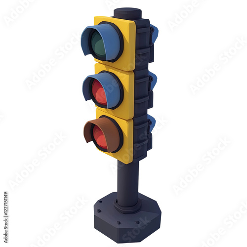 Cartoon Style Traffic Light 3D Render Red Yellow Green Signals City Street Transportation Icon