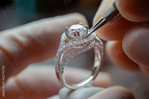 close-up of jeweler crafting fine ring with traditional tools, vibrant lighting and skilled artistry in workshop photo