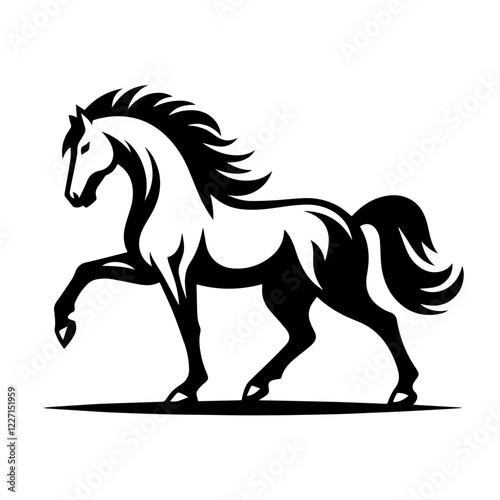 Clean black and white vector silhouette of horse on white background