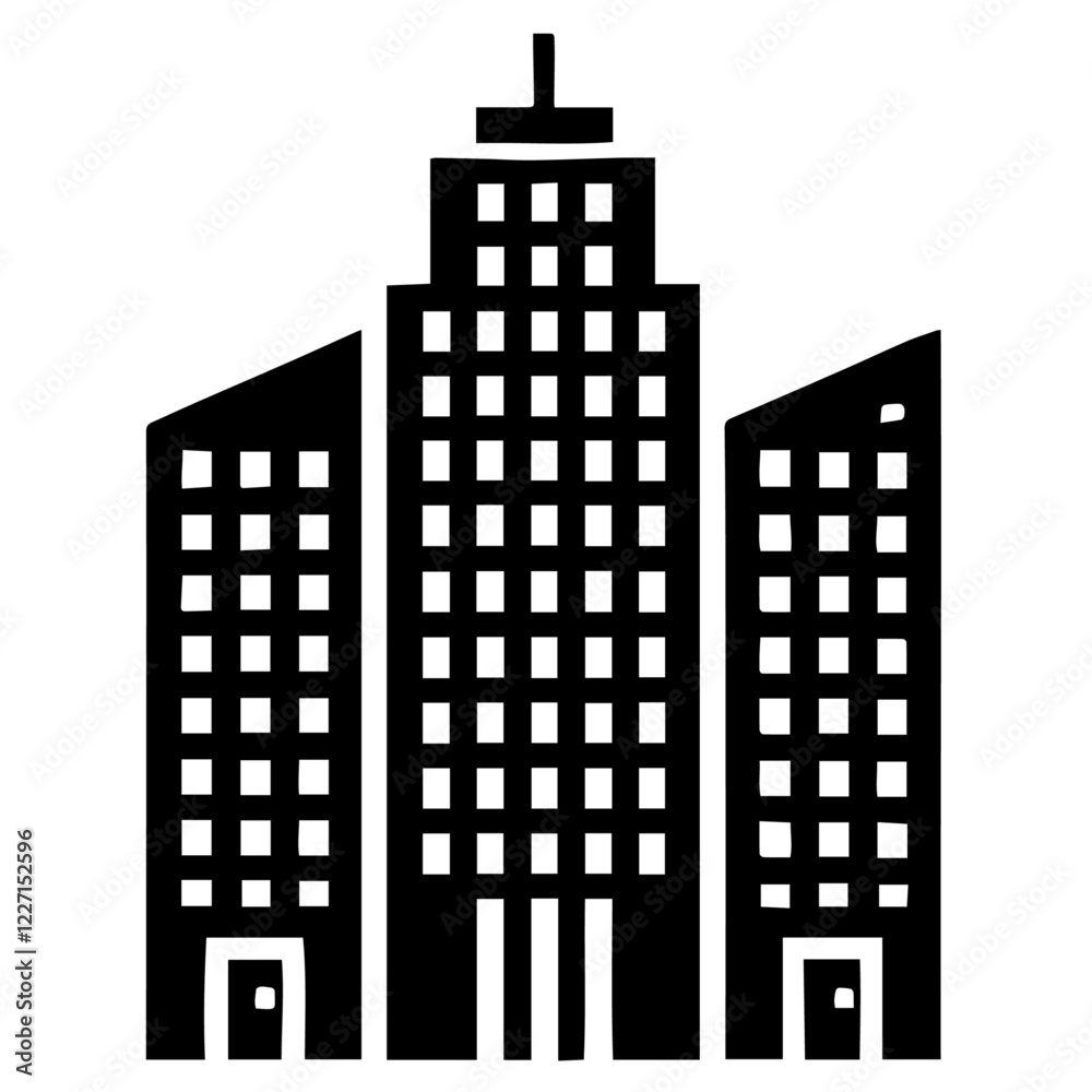 Clean black and white vector silhouette of building on white background Clean black and white vector silhouette of building on white background