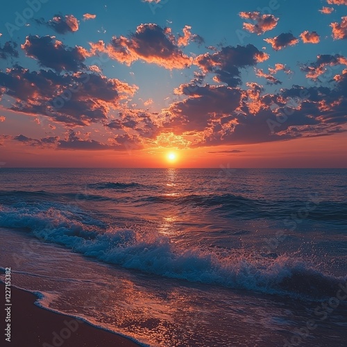 sunset beach scene with a retro vintage look