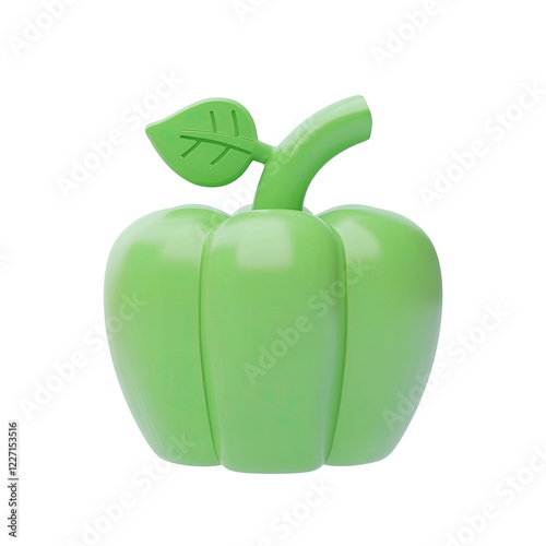 Vibrant Green Bell Pepper 3D Render Healthy Vegetable Cartoon Style Illustration Food Icon