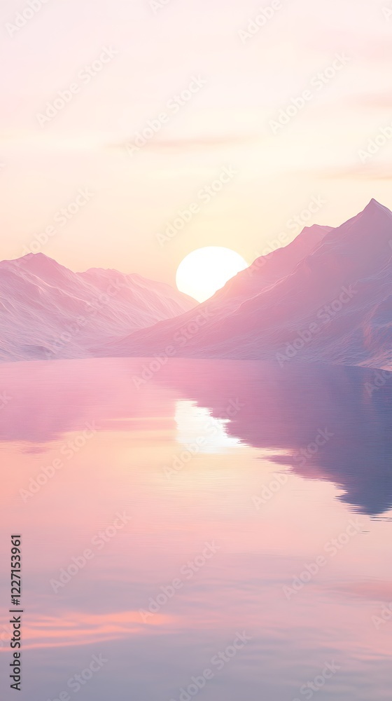 Beautiful sunset over mountains reflecting in tranquil water during twilight hours Beautiful sunset over mountains reflecting in tranquil water during twilight hours