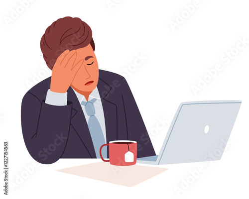 The man fell asleep at work. The office worker is tired. Work overtime.