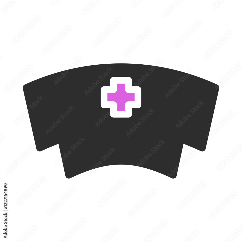 Obraz premium A dark gray nurse's hat with a pink cross symbol
