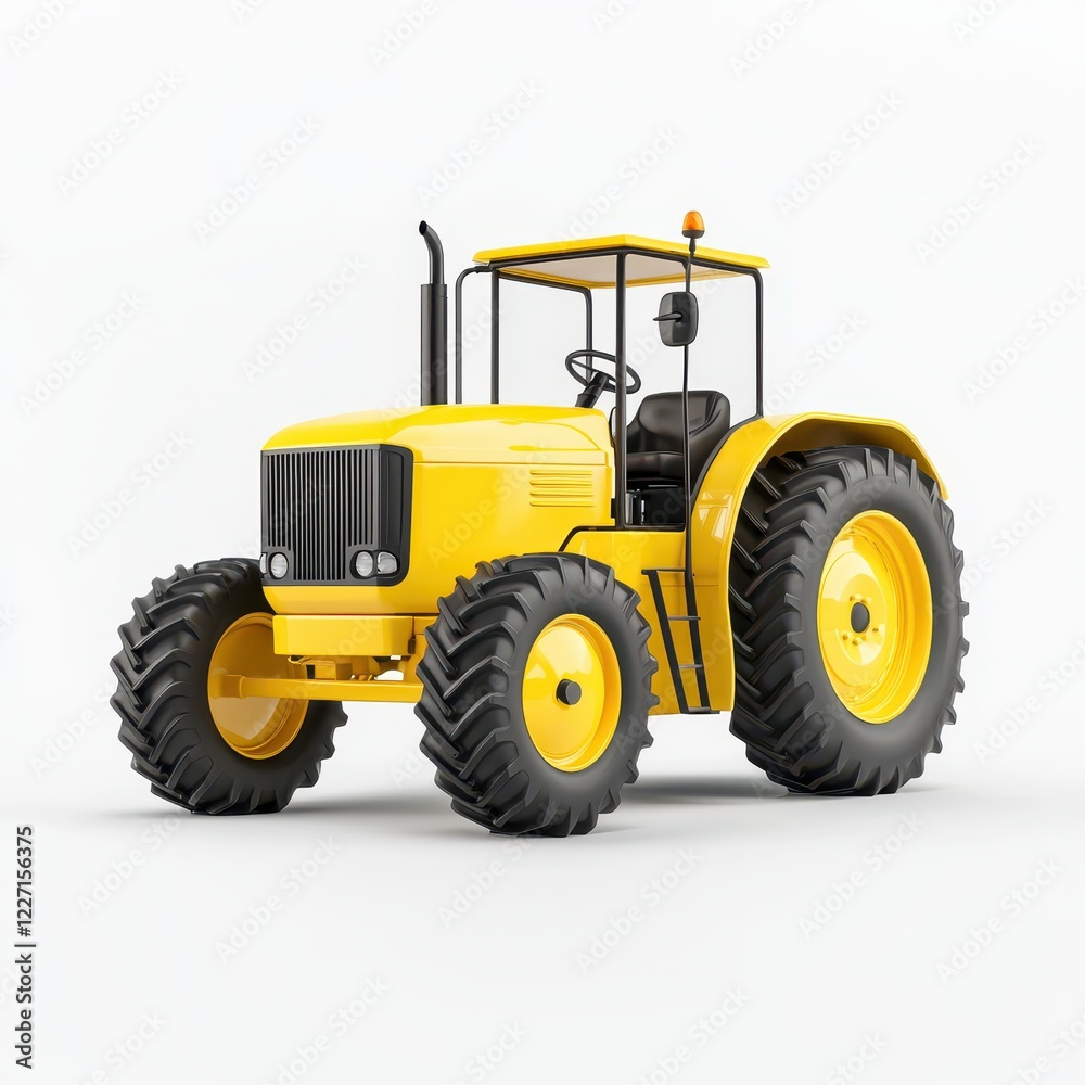 Obraz premium Powerful Yellow Farm Tractor Agricultural Machinery Heavy Duty Vehicle Rural Equipment