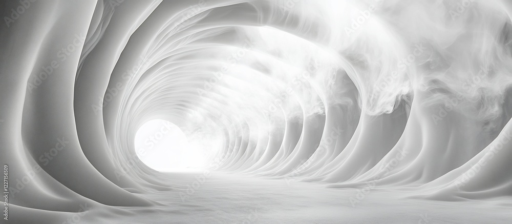 Obraz premium White wave tunnel leads to light; abstract background, website design