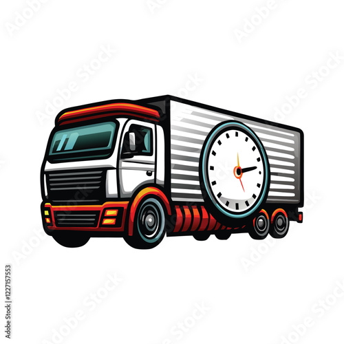Create a vector illustration of a truck seamlessly integrated with a clock, symbolizing timely delivery.  Focus on clean lines and a modern aesthetic.