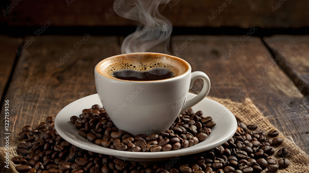 beans and a cup, cup of coffee and beans. heart, ai generated