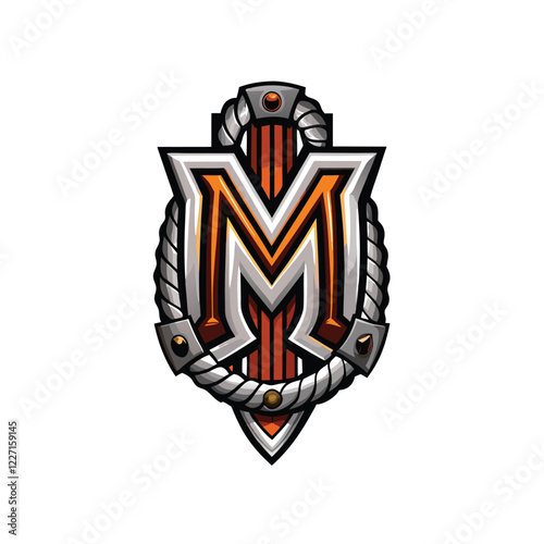 Design a powerful and bold monogram logo featuring the letter 'M'.  The 'M' should be visually striking and memorable.