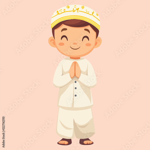 Cute Boy Praying Vector Illustration