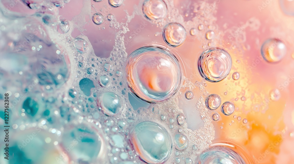 Fototapeta premium Colorful soap bubbles in macro photography.