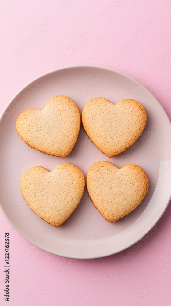 Four Heart Shaped Cookies on a Plate Sweet Valentine s Treat Baked Goods Four Heart Shaped Cookies on a Plate Sweet Valentine s Treat Baked Goods