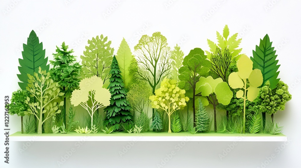 Fototapeta premium Paper forest scene on white background, nature conservation illustration