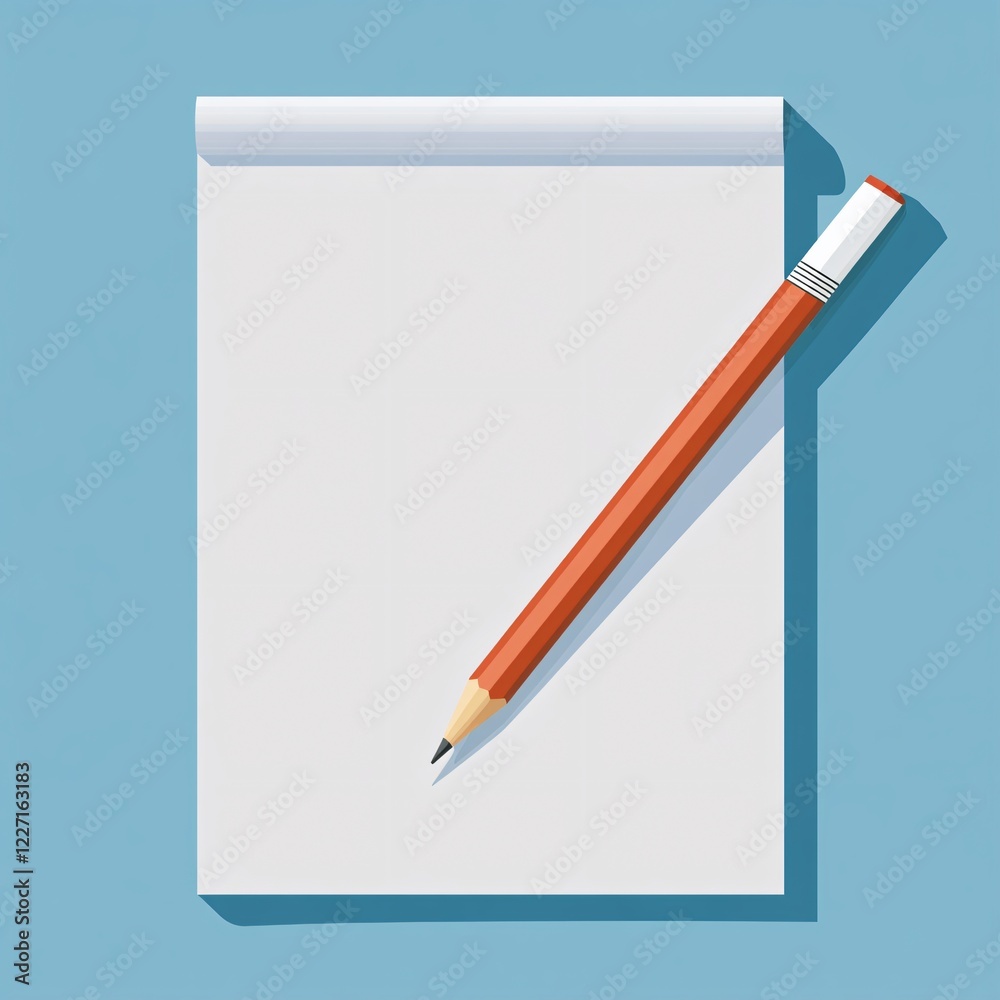 Blank Paper and Blue Pencil Flat Vector Illustration for Creative Projects Blank Paper and Blue Pencil Flat Vector Illustration for Creative Projects