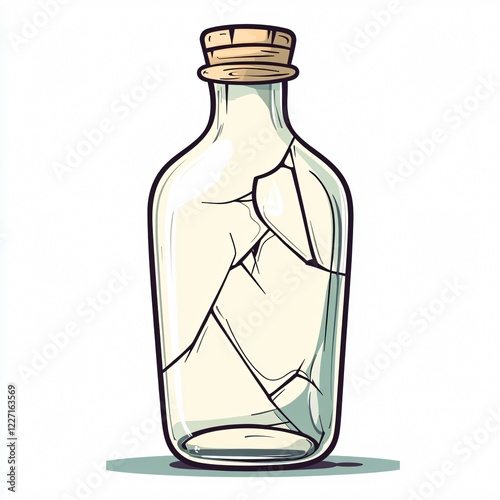 Whimsical Cracked Glass Bottle Cartoon Vector Illustration for Creative Design Projects