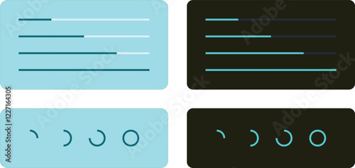 Updating process with loading bar. Circle diagrams with percentage of load. System software update and upgrade interface for light and dark UI. Vector illustration.