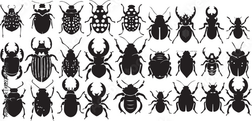 A set of insects silhouettes for flat design. Hand drawn vector illustration