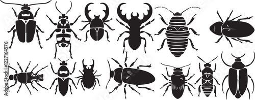 A set of insects silhouettes for flat design. Hand drawn vector illustration