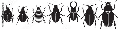 A set of insects silhouettes for flat design. Hand drawn vector illustration