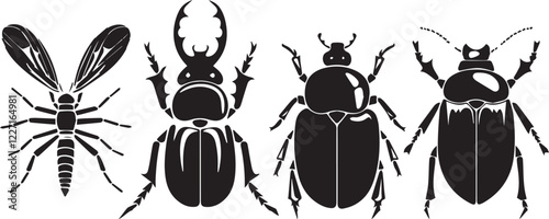 A set of insects silhouettes for flat design. Hand drawn vector illustration