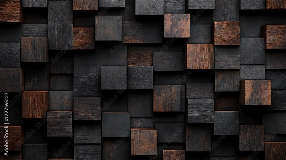 Textured Wooden Cubes in Grid Pattern