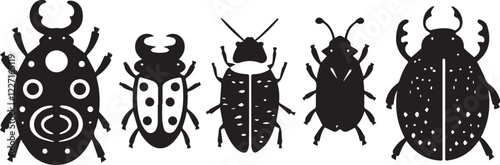 A set of insects silhouettes for flat design. Hand drawn vector illustration