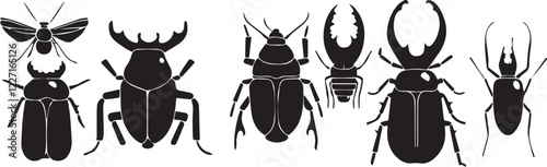 A set of insects silhouettes for flat design. Hand drawn vector illustration