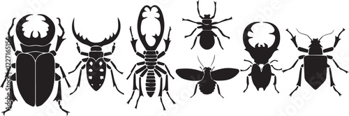 A set of insects silhouettes for flat design. Hand drawn vector illustration
