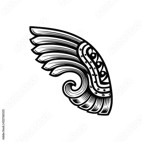 Design a powerful, stylized symbol representing Quetzalcoatl, the feathered serpent deity, incorporating feathers, scales, and a serpentine form.