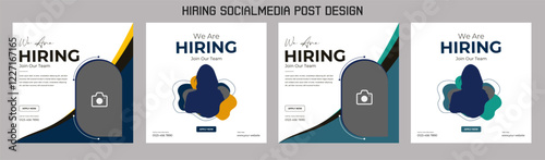 Clean and simple employee hiring social media post banner template. We want a minimalistic flyer template with large text. We're hiring. We're pursuing creative concepts. Hiring for creative work. 