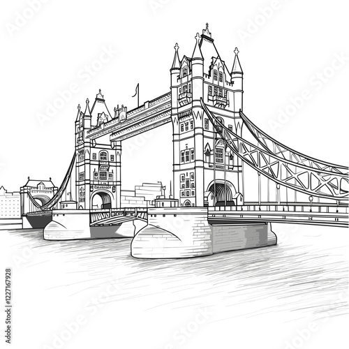 Tower Bridge hand-drawn comic illustration. Tower Bridge. Vector doodle style cartoon illustration