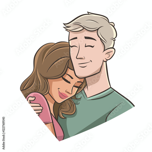 Romantic hug couple vector , Cartoon romantic couple vector illustration for valentine's intimate